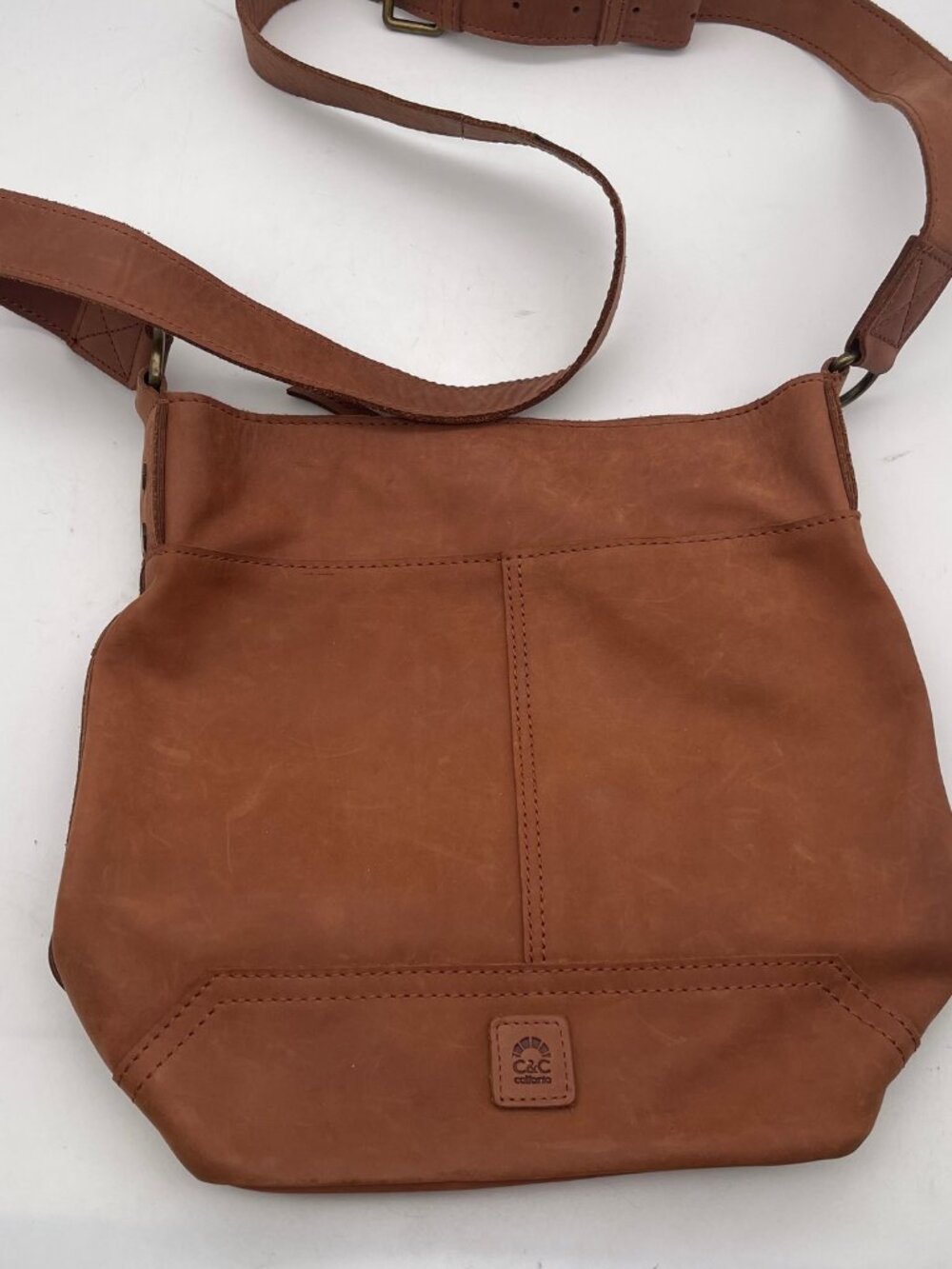 C&C CALIFORNIA Brown Leather Crossbody Hobo Shoulder Bag Wide Strap
